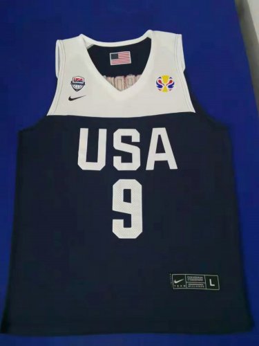 9 Jordan 2019 fiba jersey blue stitched